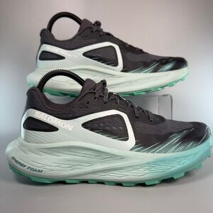 Salomon Glide Max Trail Womens 7.5 7 1/2 Running Shoes Black Teal Lace Up Low